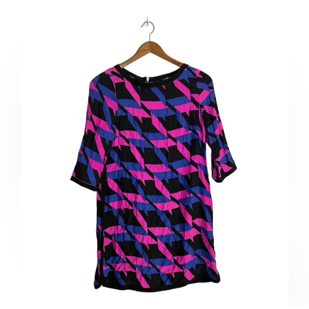 Anthro Alice & Trixie Pink Blue Geometric 100% Silk Tunic Length Dress